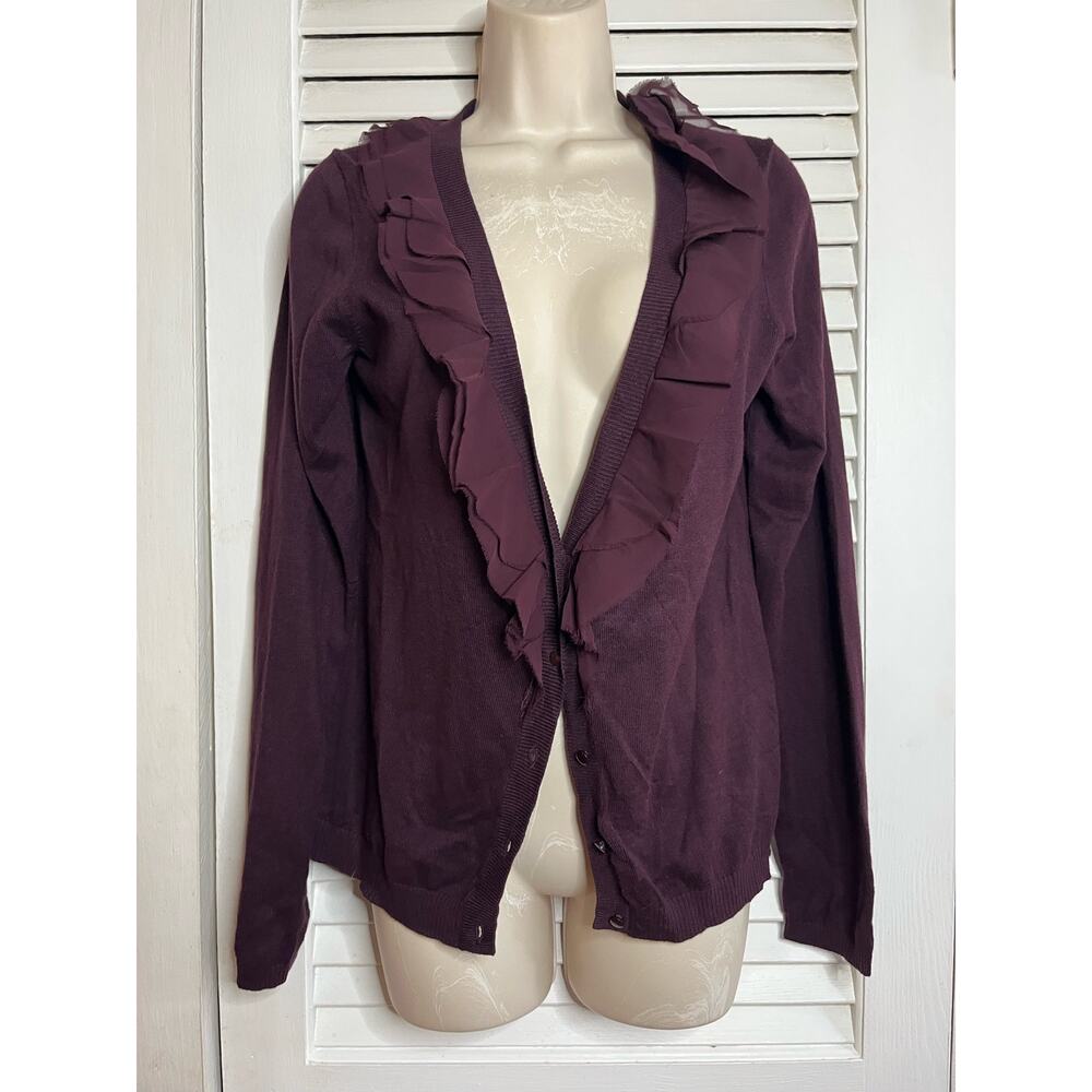 2011 Gap wine colored ruffled collar cardigan M Retro boho whimsy excellent